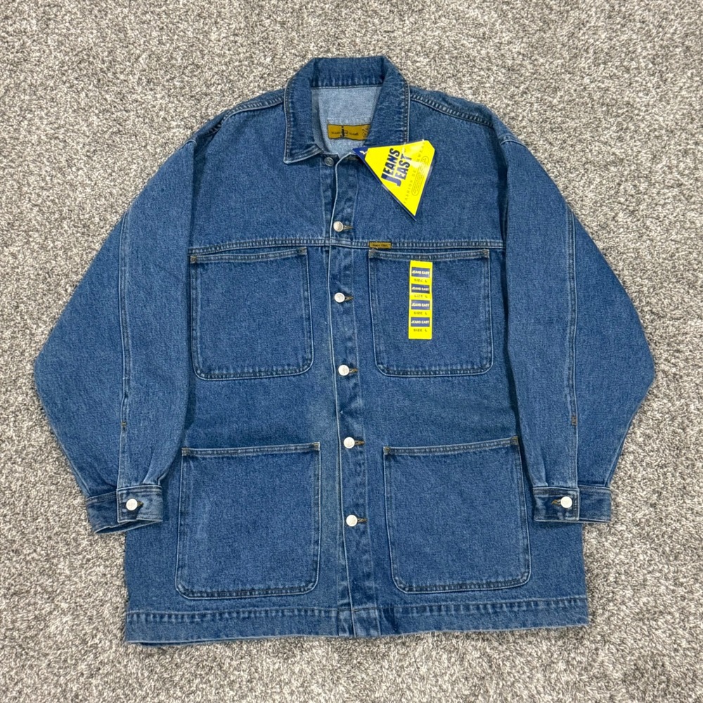 VTG 90s Jeans East Denim Chore Coat Jacket Mens Large Retro Hip Hop Workwear NWT - Picture 2 of 8